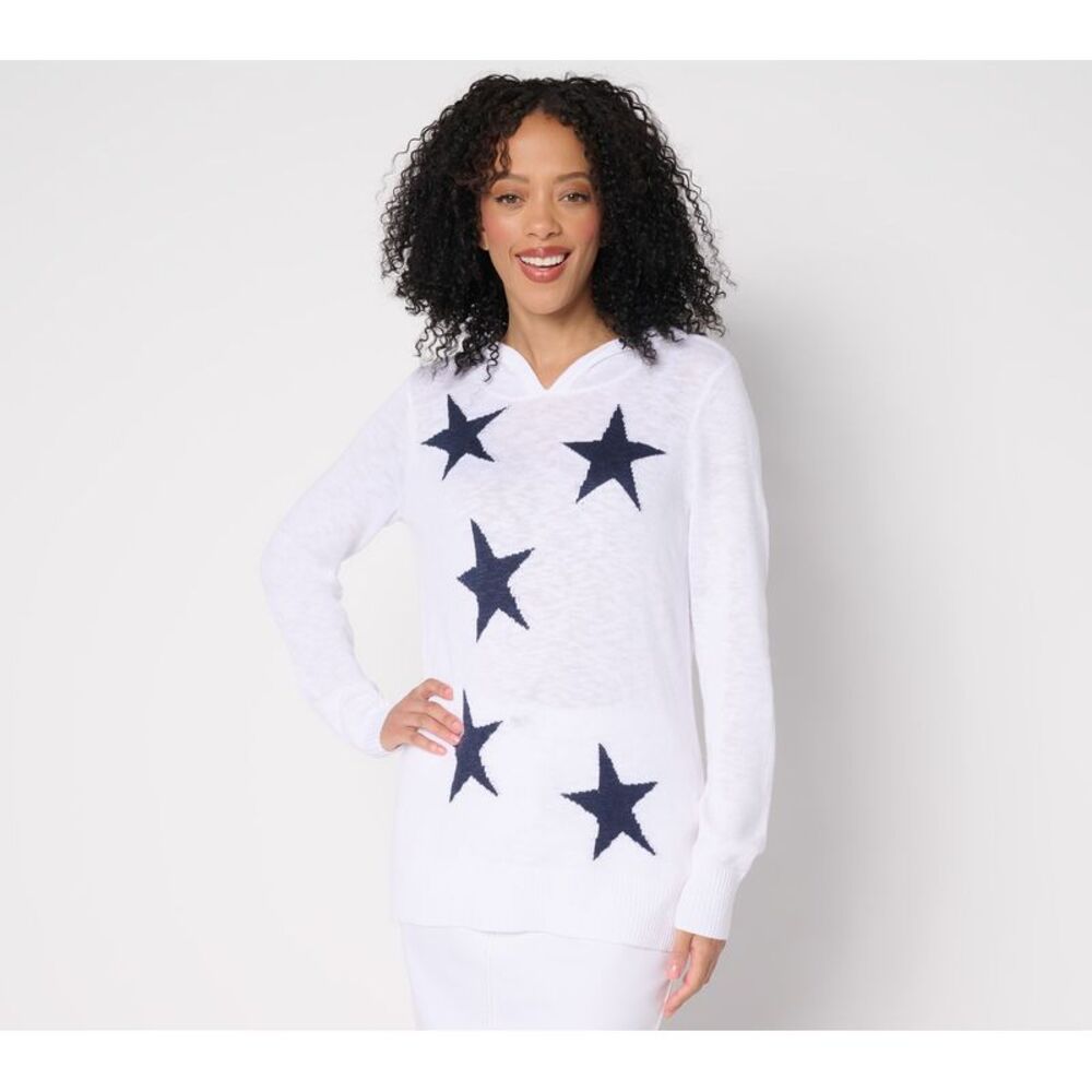 Belle by Kim Gravel Women's Top Plus Sz Sweater 3X Summer Stars White A688042